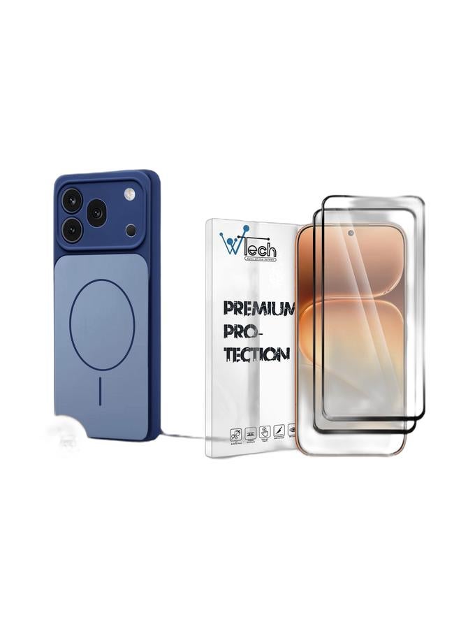 Wtech Honor 600 Pro 5G 2026 Premium Liquid Silicone Compatible With Thin Magsafe Ring Case Cover (MCMPMN) - Navy Blue & [2 PACK] Honor 600 5G 2026 Premium E2E Series Full Glue Full Cover Tempered Glass Screen Protector (MSGECN) - Clear/Black Bundle - Image 1