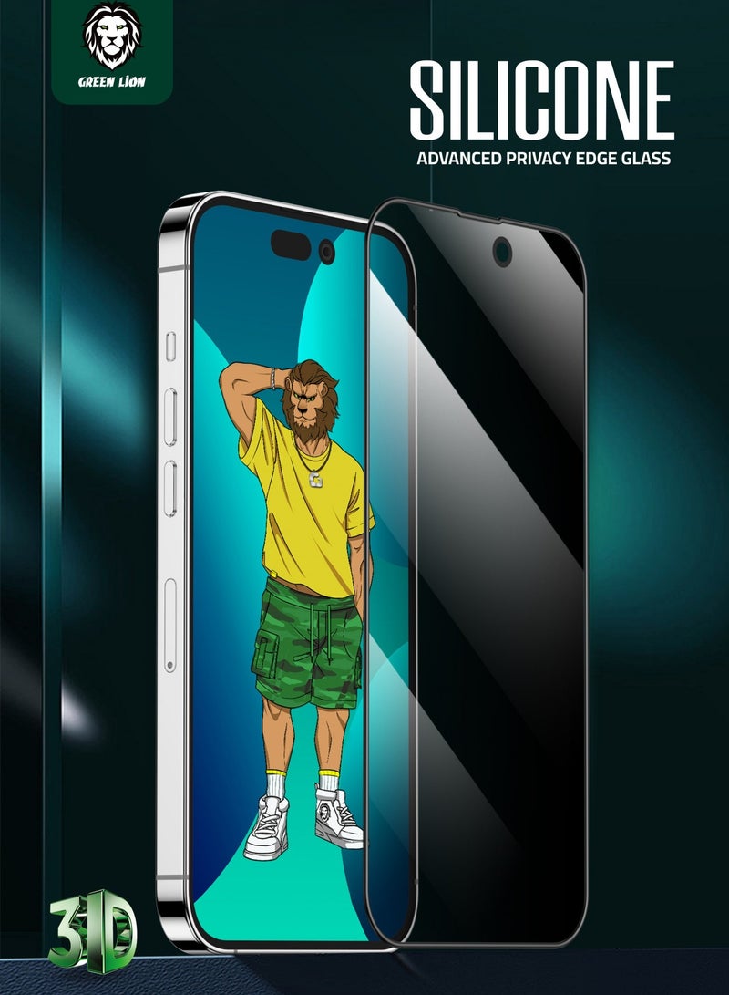 GREEN LION iPhone 14 Pro Max 6.7inch Glass 3D Silicone Privacy Screen Protector / Anti Fingerprint / Grease Resistance / Anti Scratch / Bubble Free / Blocked Side Viewing / Highly Responsive - Black Edge/Privacy - Image 3