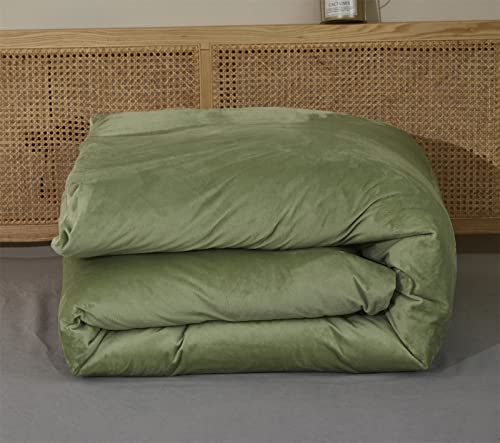KAREVER Sage Velvet Comforter Set - King Size, 3 Pieces - Solid Sage Green Flannel & Velvet Blanket - Winter Bedding Set - Image 5