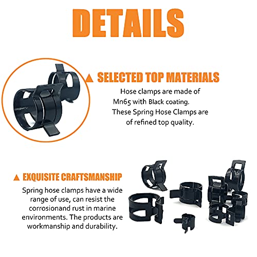 ISPINNER 80pcs Spring Band Type Fuel/Silicone Vacuum Hose Pipe Clamp, 7mm-18mm Low Pressure Air Clip Clamp 7mm 9mm 10mm 11mm 14mm 16mm 17mm 18mm (Black) - Image 3