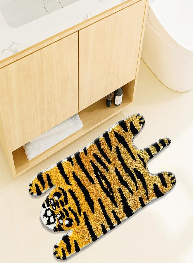 UKELER Kids Bathroom Rugs, Cute Tiger Shaped Nursery Rug Cartoon Bath Rug Non Slip Funny Accent Bedroom Rugs Absorbent Shag Bath Mats for Bathroom, Kids Room, Bathtub, Sink, Entry Way 35''×20'' - Image 2