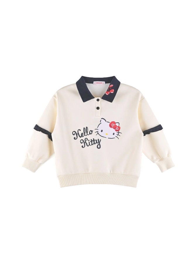 هالو كيتي مرحبا كيتي الفتيات الخريف سترة ، النمط الغربي ، المألوف ، كبير الأطفال الكرتون عارضة فضفاضة ومريحة جوكر البلوز - Image 1