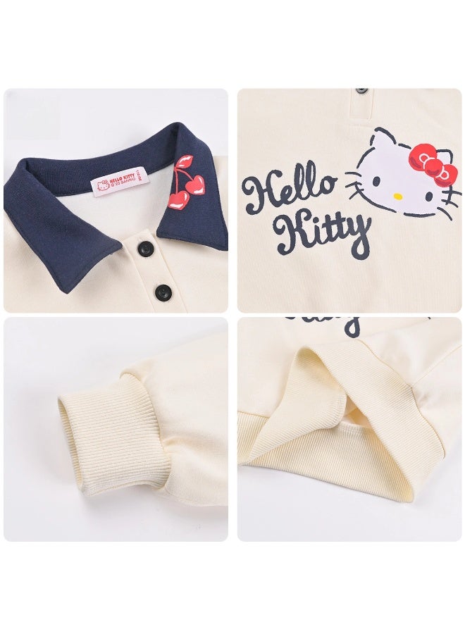 هالو كيتي مرحبا كيتي الفتيات الخريف سترة ، النمط الغربي ، المألوف ، كبير الأطفال الكرتون عارضة فضفاضة ومريحة جوكر البلوز - Image 2