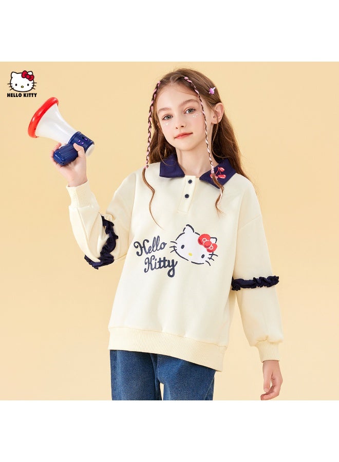 هالو كيتي مرحبا كيتي الفتيات الخريف سترة ، النمط الغربي ، المألوف ، كبير الأطفال الكرتون عارضة فضفاضة ومريحة جوكر البلوز - Image 3