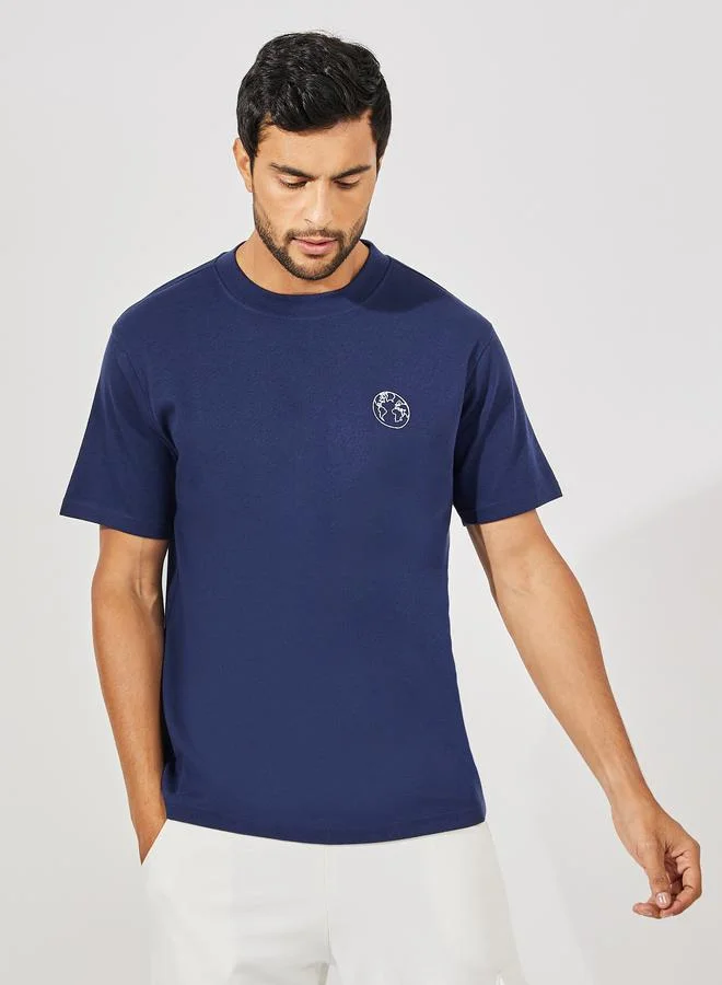 Styli Premium Interlock Mock Neck Detail Regular Fit T-Shirt