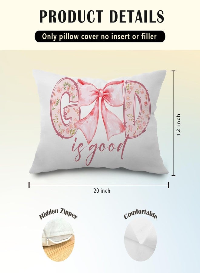 JINYO God is Good Christian Pillow Covers 12x20 inch, Coquette Pink Bow Preppy Christian Bible Verse Pillow Covers for Living Room Bedroom, Christian Decor, Bible Verse Decor - Image 5