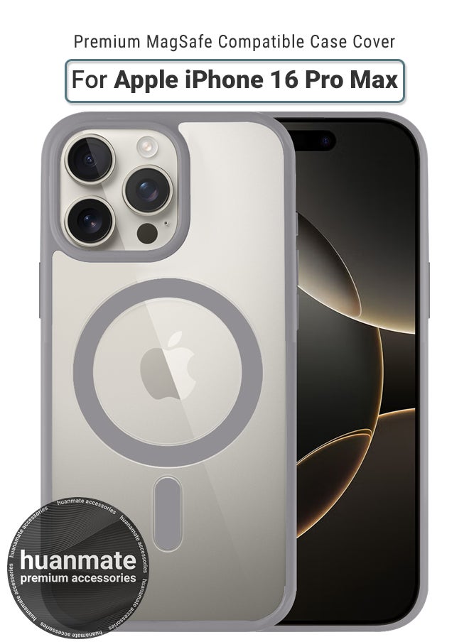 huanmate - Apple iPhone 16 Pro Max MagSafe Case Clear/Titanium- High Quality Strong Magnet, Wireless Charging Compatible, Shockproof Protection, Ultra Slim Anti-Scratch Magnetic Cover for Apple iPhone 16 Pro Max - Image 1