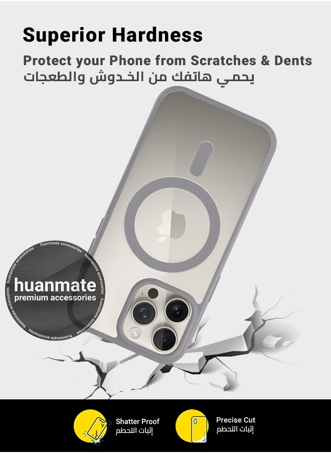 huanmate - Apple iPhone 16 Pro Max MagSafe Case Clear/Titanium- High Quality Strong Magnet, Wireless Charging Compatible, Shockproof Protection, Ultra Slim Anti-Scratch Magnetic Cover for Apple iPhone 16 Pro Max - Image 1