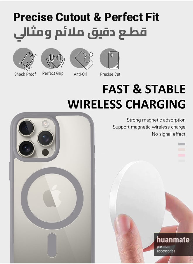 huanmate - Apple iPhone 16 Pro Max MagSafe Case Clear/Titanium- High Quality Strong Magnet, Wireless Charging Compatible, Shockproof Protection, Ultra Slim Anti-Scratch Magnetic Cover for Apple iPhone 16 Pro Max - Image 1