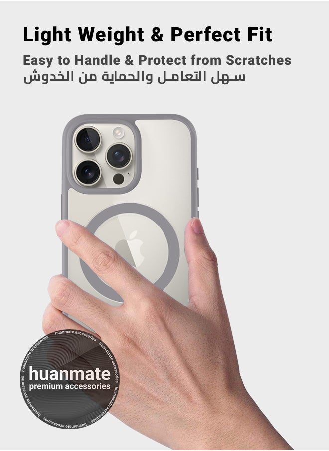 huanmate - Apple iPhone 16 Pro Max MagSafe Case Clear/Titanium- High Quality Strong Magnet, Wireless Charging Compatible, Shockproof Protection, Ultra Slim Anti-Scratch Magnetic Cover for Apple iPhone 16 Pro Max - Image 1