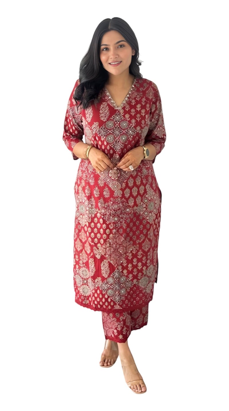 Yashika Women's Cotton Blend Trendy Regular Fit Solid Printed Kurti with Stright Bottom |Kurti Set for Women (AZ-YS-OG-KS2222-S) - Image 1