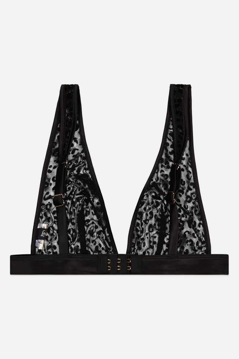 Loungeable Women Leopard Print Non Padded Lace Bra, Black - Image 2