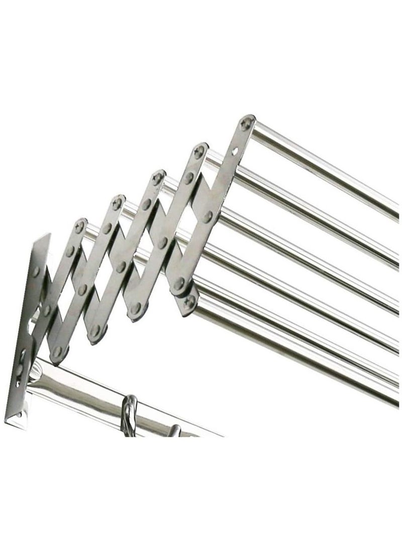 Eworld Wall mounted Retractable Airers Folding Extendible Dryer Rack Towel Shelf  with Hooks for Bathroom and Terrace  - Image 5