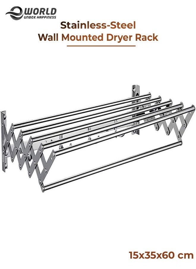 Eworld Wall mounted Retractable Airers Folding Extendible Dryer Rack Towel Shelf  with Hooks for Bathroom and Terrace  - Image 1