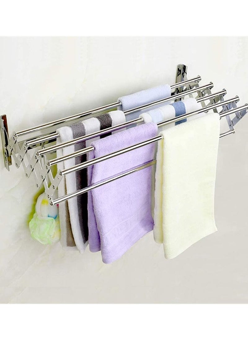 Eworld Wall mounted Retractable Airers Folding Extendible Dryer Rack Towel Shelf  with Hooks for Bathroom and Terrace  - Image 4