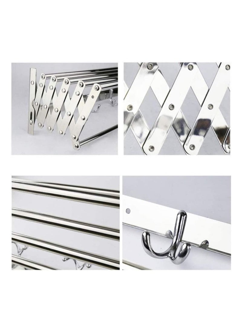 Eworld Wall mounted Retractable Airers Folding Extendible Dryer Rack Towel Shelf  with Hooks for Bathroom and Terrace  - Image 3