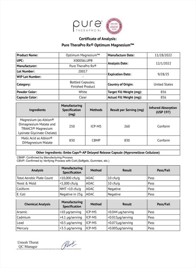 Pure Therapro Rx Optimum Magnesium - 240 Delayed Release Veg Caps | 250mg Elemental TRAACS Magnesium Lysyl Glycinate Chelate & Albion DiMagnesium Malate | Formulated for Enhanced Absorption | Non GMO | Lab Tested - Image 5