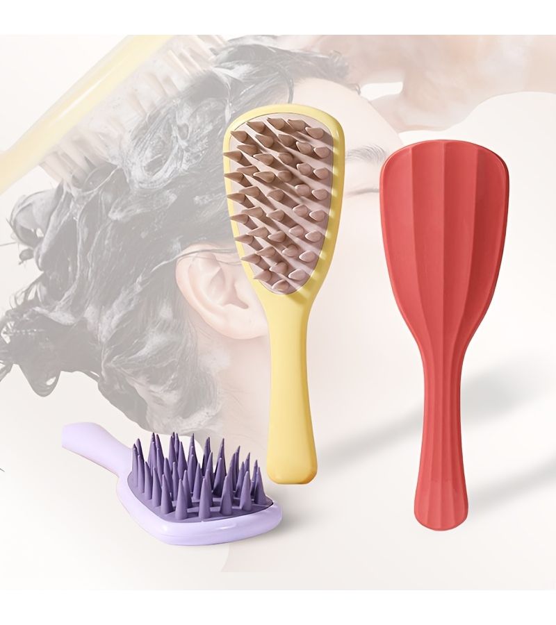 Taro Purple Silicone Hair Washing Brush Long Handle Scalp Massage Anti Dandruff Comb - Image 1