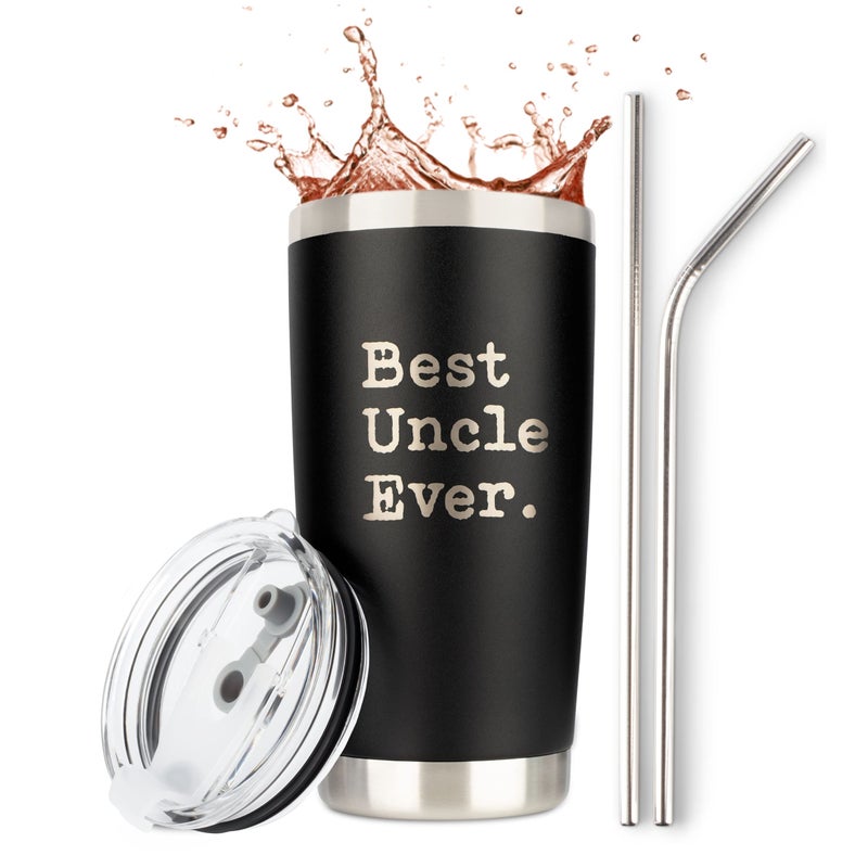 JENVIO JENVIO Best Uncle Ever  20oz Stainless Steel Laser Etched Travel TumblerMug Sliding Lid and 2 Straws  Funny Valentines Day Gift from Niece Nephew Sister 30 Ounce 