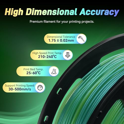 FLASHFORGE Chameleon Gradient Rapid PLA Filament Yellow & Green, High Speed PLA Filament 1.75mm Max 500mm/s Fast Printing, Displays Shimmering Effects from Various Angles and Light - Image 5