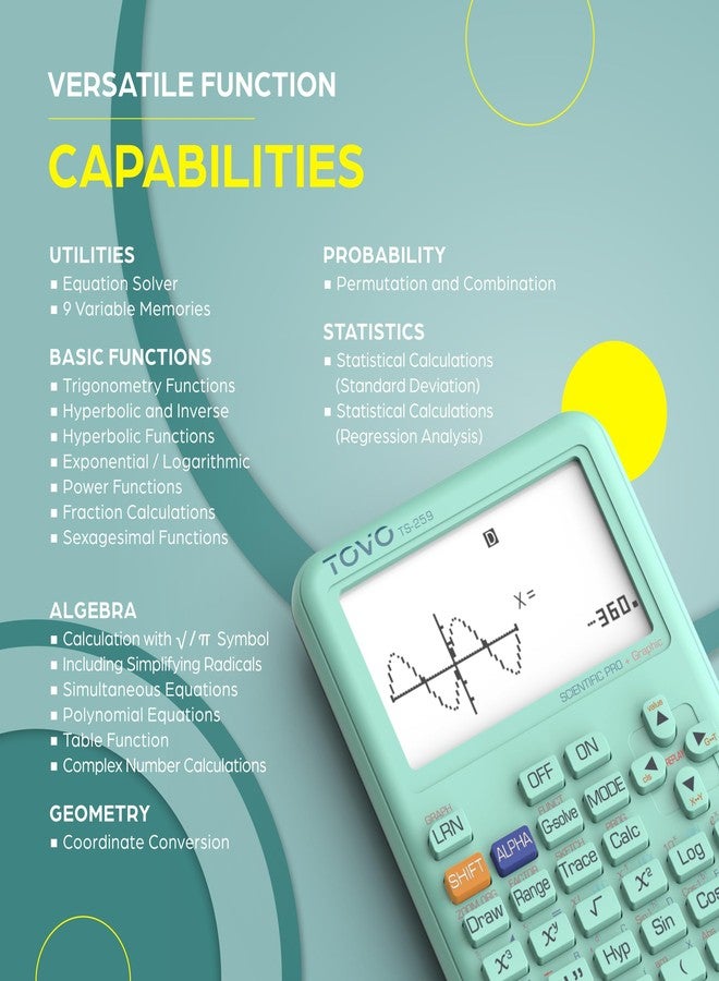كاتيجا آلة حاسبة علمية من توفو مزودة بوظائف رسم بياني، أوضاع متعددة، 360 وظيفة، شاشة كبيرة، واجهة سهلة الاستخدام للمبتدئين، وطلاب المدارس الثانوية والصفوف المتقدمة، TS-259 (من تطوير CATIGA) - Image 4