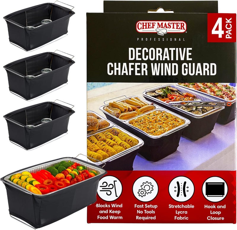 Chefmaster 4-Pack Chafer Wind Guard Cover for Chafing Dish - Flame Retardant Fabric Screen for Food Warmers - Chafing Dish Wind Guard - Breeze Protection & Heat Retention for Catering, Parties, Buffets - 90081 - Image 1