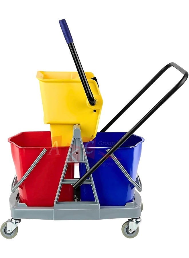 AKC Professional Double Bucket Mop Trolley – 34LTR Heavy-Duty Cleaning Cart for Janitorial, Commercial, and Facility Maintenance - Image 2