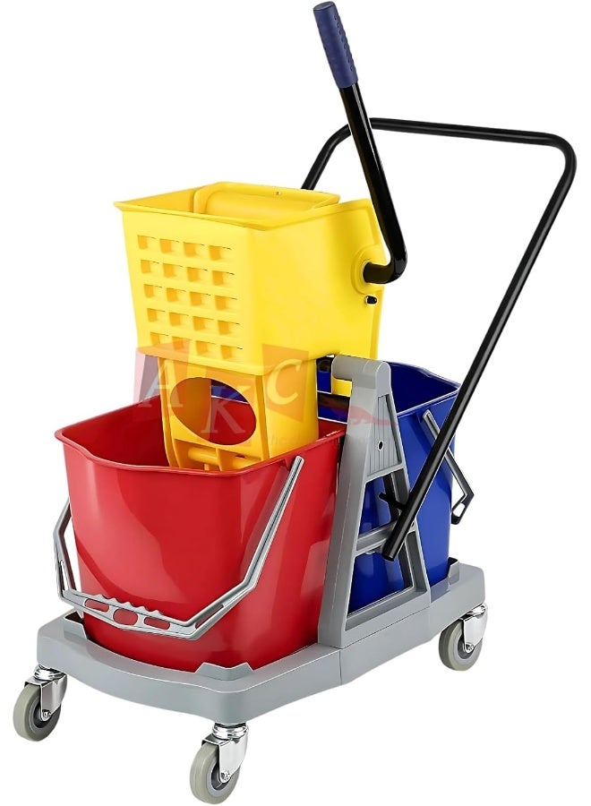 AKC Professional Double Bucket Mop Trolley – 34LTR Heavy-Duty Cleaning Cart for Janitorial, Commercial, and Facility Maintenance - Image 1
