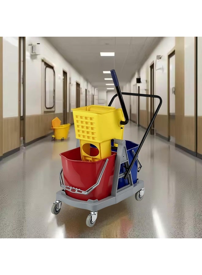 AKC Professional Double Bucket Mop Trolley – 34LTR Heavy-Duty Cleaning Cart for Janitorial, Commercial, and Facility Maintenance - Image 3