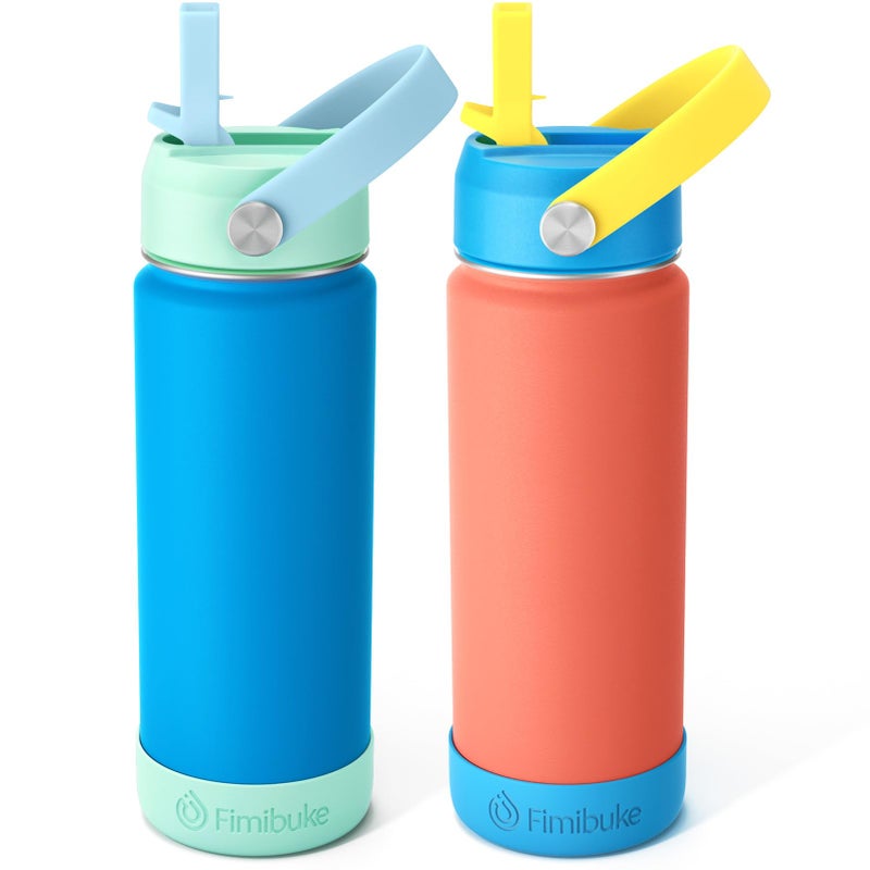 Fimibuke Kids Insulated Water Bottle, 18oz BPA FREE Kids Cups with Straw Double Wall Vacuum Tumbler 18/8 Stainless Steel Leak Proof Toddler Water Bottle for School Boys Girls (2 Pack, Ocean Life) - Image 1