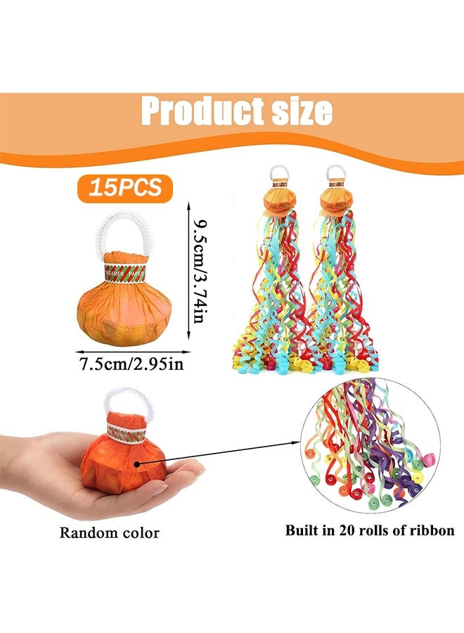 15Pcs Streamers Poppers Hand Throw Streamers with Colorful Ribbon No Mess Confetti Crackers for Wedding, Party, Graduation, Birthday, Celebration - Image 2