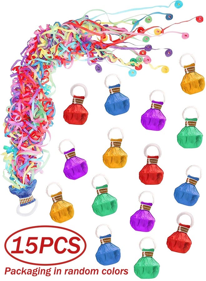 15Pcs Streamers Poppers Hand Throw Streamers with Colorful Ribbon No Mess Confetti Crackers for Wedding, Party, Graduation, Birthday, Celebration - Image 1