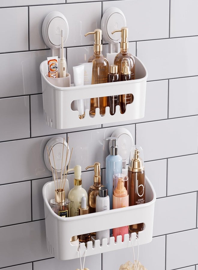 TAILI Shower Caddy Suction Cup 2 Pack, Bathroom Shower Basket Wall Mounted Organizer Shelf for Shampoo, Body Wash, Conditioner, Plastic Shower Rack for Kitchen & Bathroom, Drill-Free Removable… - Image 1