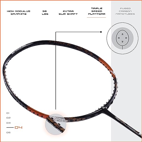 Apacs Finapi 232 (Unstrung, 38 LBS Max Tension) Made in Vietnam | 100% Japanese Graphite | High Modulus | High Power Badminton Racket with Free Full Cover | G1-4 1/4 inches (Orange) - Image 2