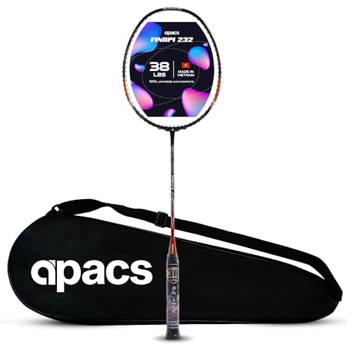 Apacs Finapi 232 (Unstrung, 38 LBS Max Tension) Made in Vietnam | 100% Japanese Graphite | High Modulus | High Power Badminton Racket with Free Full Cover | G1-4 1/4 inches (Orange) - Image 1