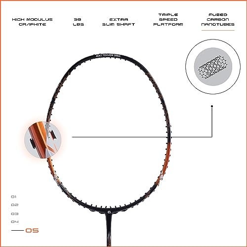 Apacs Finapi 232 (Unstrung, 38 LBS Max Tension) Made in Vietnam | 100% Japanese Graphite | High Modulus | High Power Badminton Racket with Free Full Cover | G1-4 1/4 inches (Orange) - Image 3