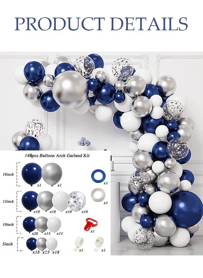 DUNISO Balloons Garland Arch Kit 148 Pcs 5/10/12/18 Inch Blue and White Latex Balloons Set For Baby Shower Wedding Birthday Party Background Decorations School Opening Ceremony - Image 2