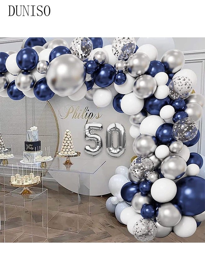 DUNISO Balloons Garland Arch Kit 148 Pcs 5/10/12/18 Inch Blue and White Latex Balloons Set For Baby Shower Wedding Birthday Party Background Decorations School Opening Ceremony - Image 4