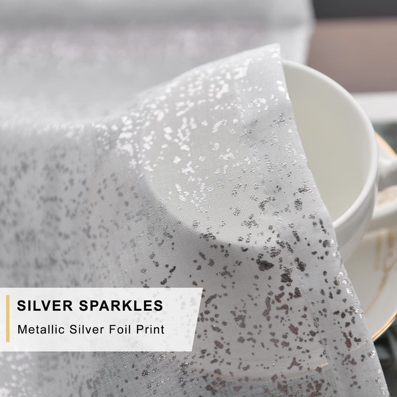 TERLYTEX TERLYTEX Silver White Sheer Curtains for Bedroom  Metallic Silver Foil Spray Spot Sparkle Sheer White Curtains 63 Inch Length  Grommet Sheer Silver Curtains 2 Panels Set  52 x 63 Inch  Silver White - Image 4