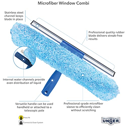 Unger Professional 2-in-1 Squeegee and Scrubber, 14” Window Cleaning Tool with Streak-Free Results, Commercial and Residential Use, Microfiber Sleeve to Clean without Scratching - Image 2