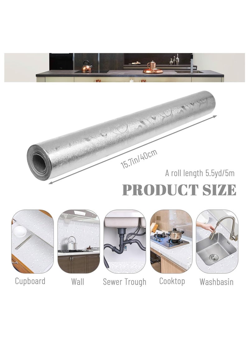 SOLARAE Kitchen Backsplash Wallpaper, Oil Proof Kitchen Wall Sticker, Kitchen Stove Sticker, Waterproof Decor, Aluminum Foil Contact Paper, Peel and Stick Backsplash for Countertop(15.7x196.8in/0.4x5m) - Image 2