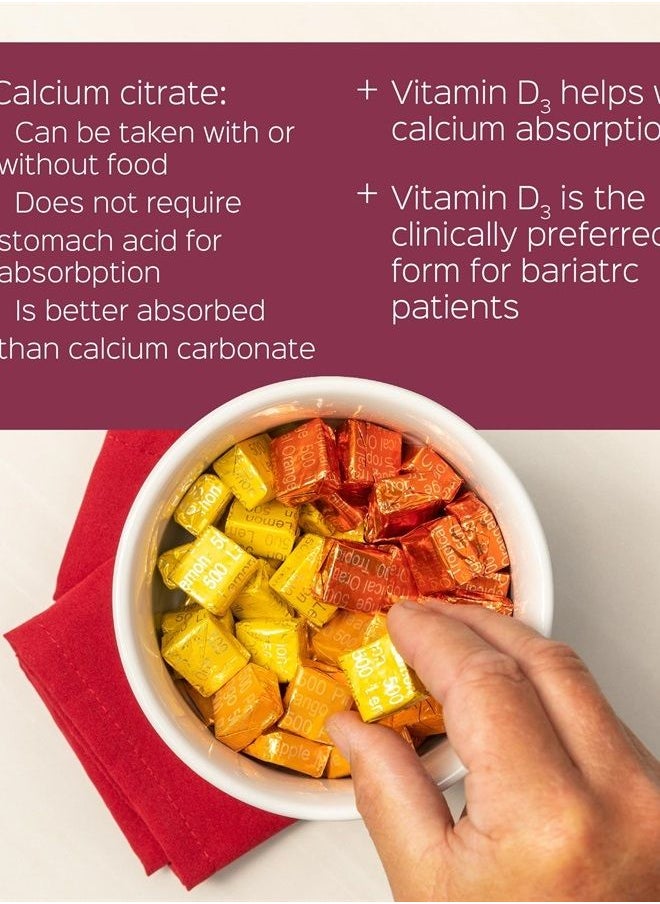 Bariatric Advantage - Calcium Citrate Chewy Bites 500mg with Vitamin D3 for Bariatric Surgery Patients Including Gastric Bypass and Sleeve Gastrectomy, Sugar Free - Assorted Fruit Flavor, 90 Count - Image 1