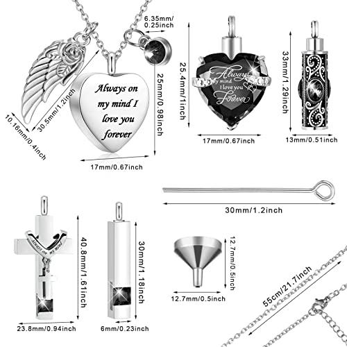 Fumete 5 Pcs Urn Necklace for Ashes Cremation Jewelry Necklace Set for Ashes Memorial Keepsake Heart Cross Cubic Stainless Steel Urn Jewelry for Loved One or Pet Women Men 5 StylesBlack - Image 3