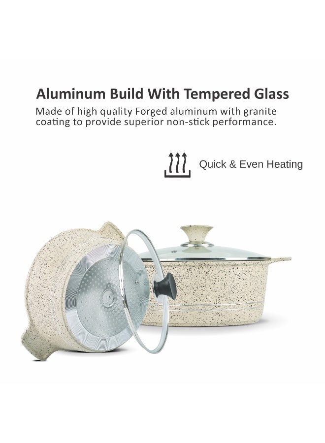 SONEX طقم أوماجا 8 قطع من أواني الطهي غير اللاصقة - طلاء رخام، أغطية زجاجية، مقابض سيليكون لطبخ آمن وسهل - Image 4