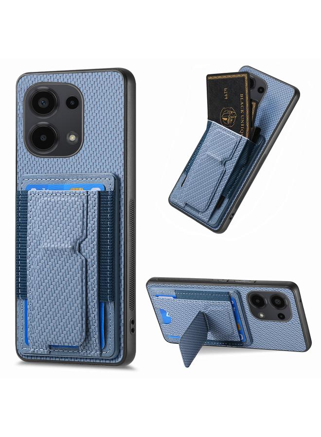 Green Tiger For Xiaomi Redmi Note 13 Pro 4G Carbon Fiber Fold Stand Elastic Card Bag Phone Case(Blue)