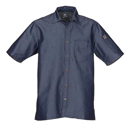 Chef Works Men's Detroit Short Sleeve Denim Shirt, Indigo Blue, X-Large - Image 3