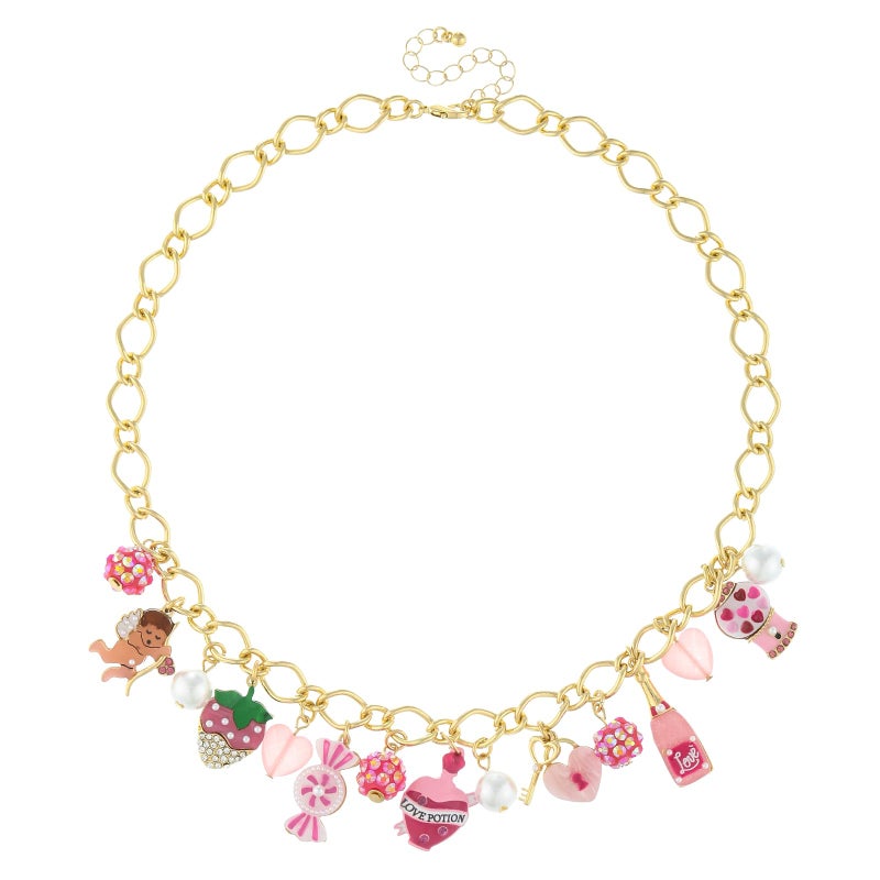 Madison Tyler Valentines Charm Necklace for Women | Fun Pink Heart Candy Angle Wine Strawberry LOVE POTION Pendant Necklace | Valentines Holiday Festive Jewelry Party Gifts - Image 1