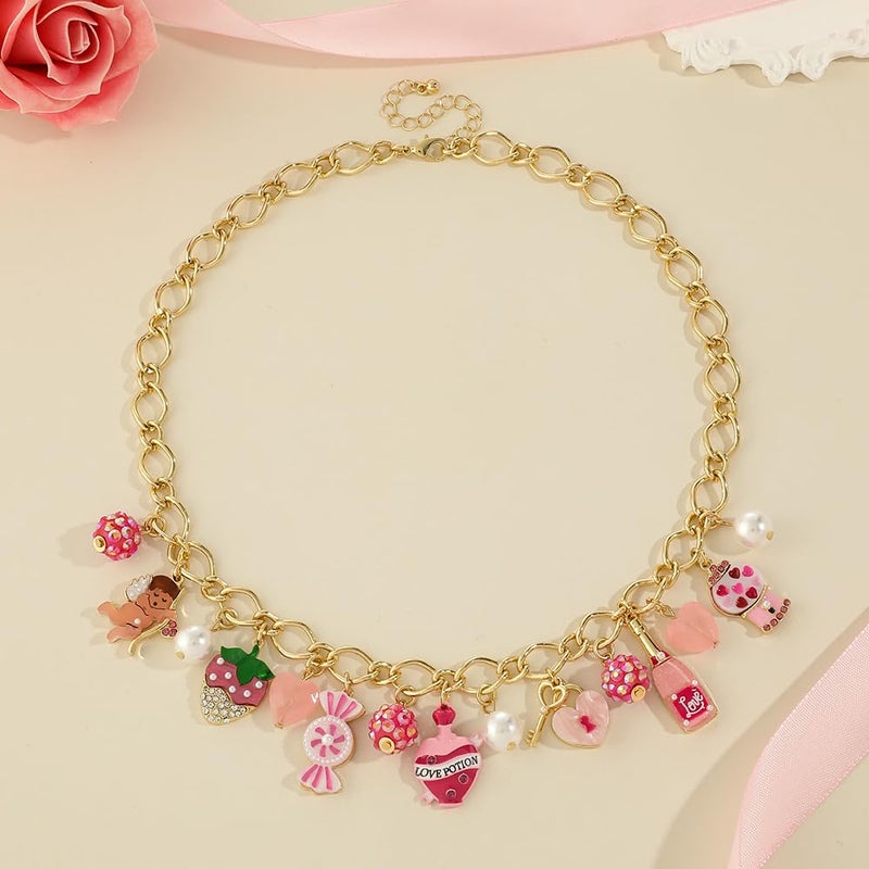 Madison Tyler Valentines Charm Necklace for Women | Fun Pink Heart Candy Angle Wine Strawberry LOVE POTION Pendant Necklace | Valentines Holiday Festive Jewelry Party Gifts - Image 5