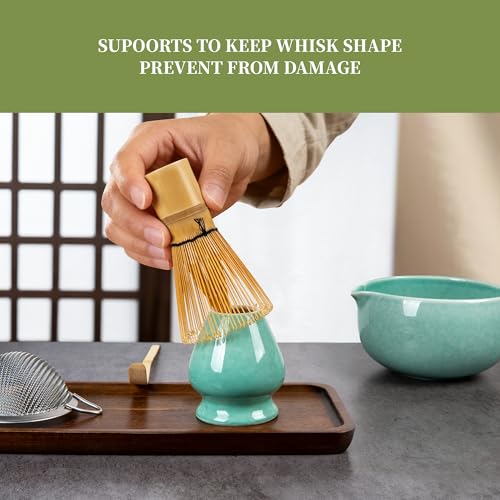 YIBO Matcha Whisk Set, Matcha Kit Bamboo Whisk and Ceramic Bowl with Spout & Measuring Spoon & Cup, Japanese Ceremony Matcha Tea Making Tools Blue - Image 5
