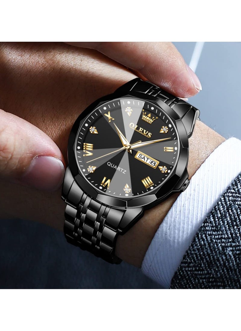 OLEVS - OLEVS Watch for Men Quartz Stainless Steel Waterproof Luminous Date Two Tone Luxury Wrist Watch - Image 1